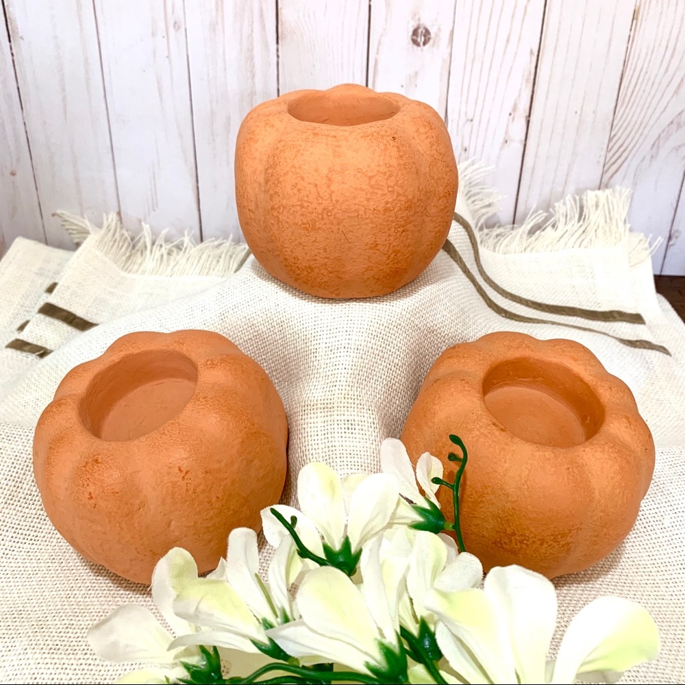 Threshold Orange Pumpkin Candle Holder 3Pc Set NWT